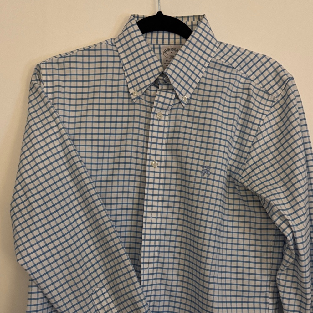 Brooks Brothers Blue and White Plaid Men's Shirt
